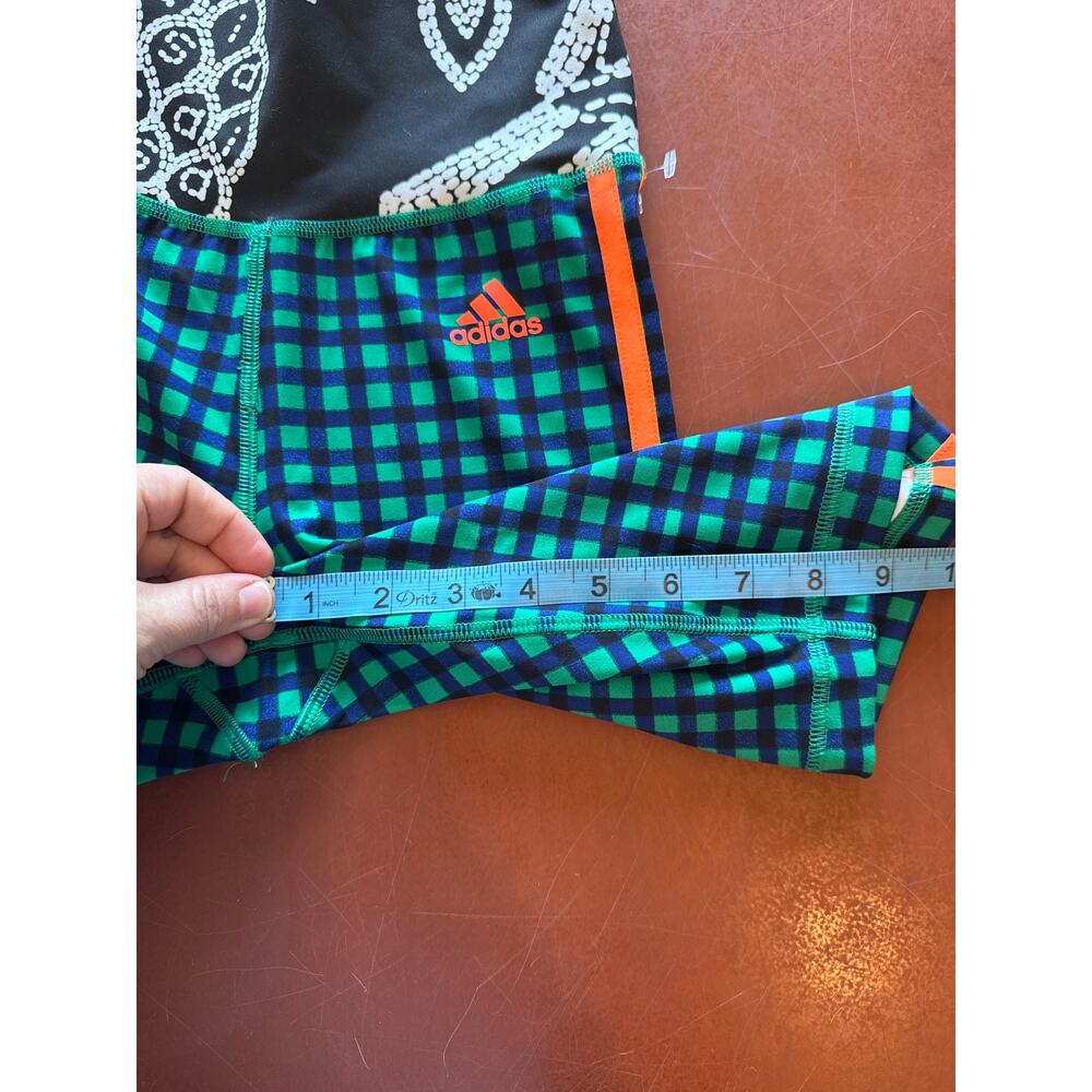 Adidas Farm Rio Biker Shorts Green Blue Orange Check 3 Stripe Contrast Print XS - Picture 5 of 8